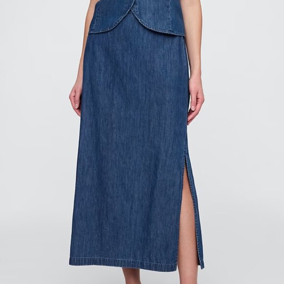GAP Medium Indigo Denim Maxi Slip Skirt/NWT/S TALL - Picture 3 of 14